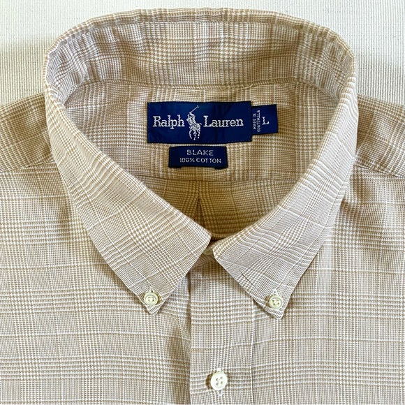 RALPH LAUREN Men’s Blake 100% Cotton Shirt, Glen Plaid Pattern, Tan, Size Large - Picture 8 of 15